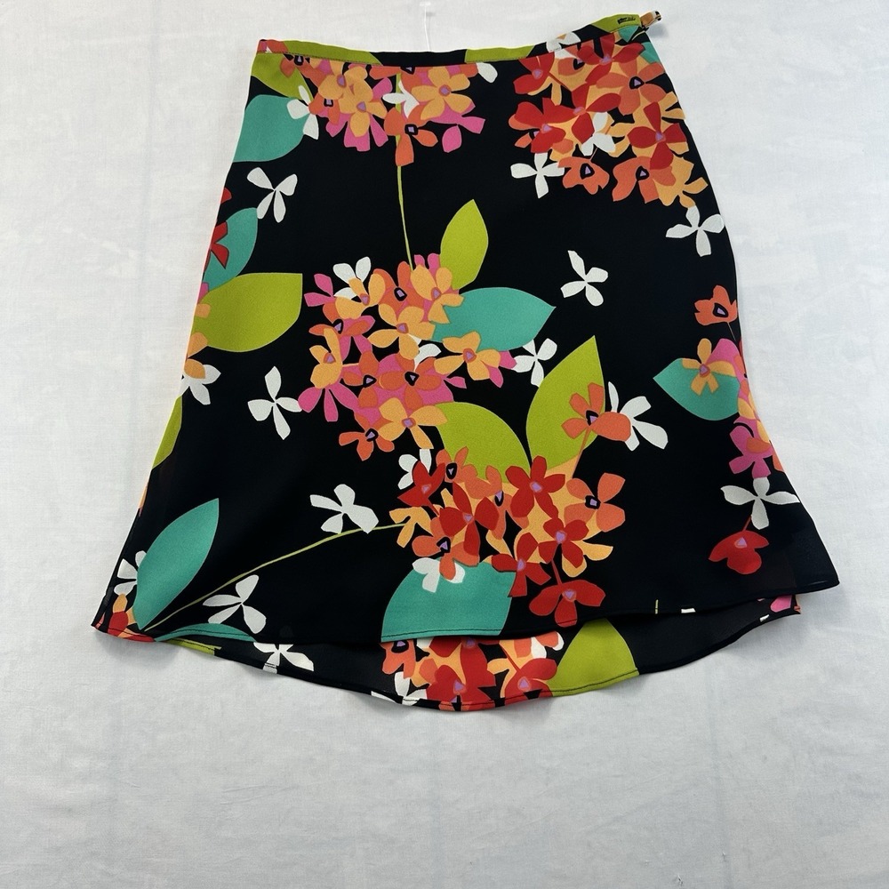 Annex Casual Corner Petite Womens Size 0 Floral A-Line Midi Skirt Black Colorful